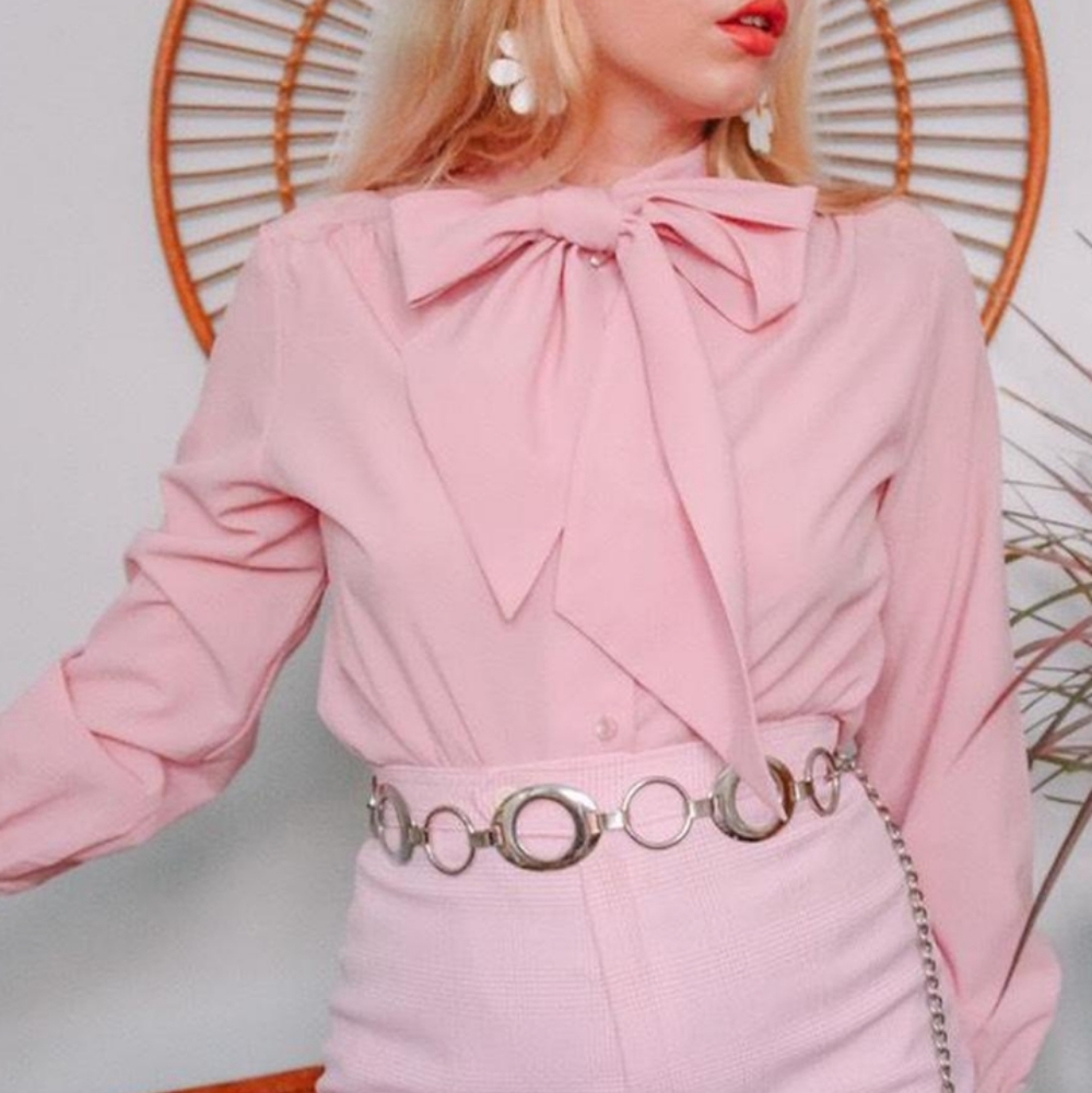 Vintage Dusty Pink Blouse w/ Bow Collar